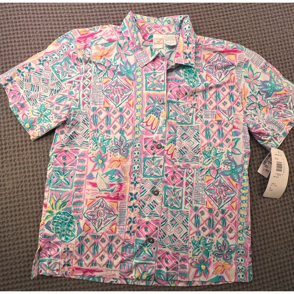 Vintage Womens Top M Button Up Short Sleeve  Pink NOS Deadstock